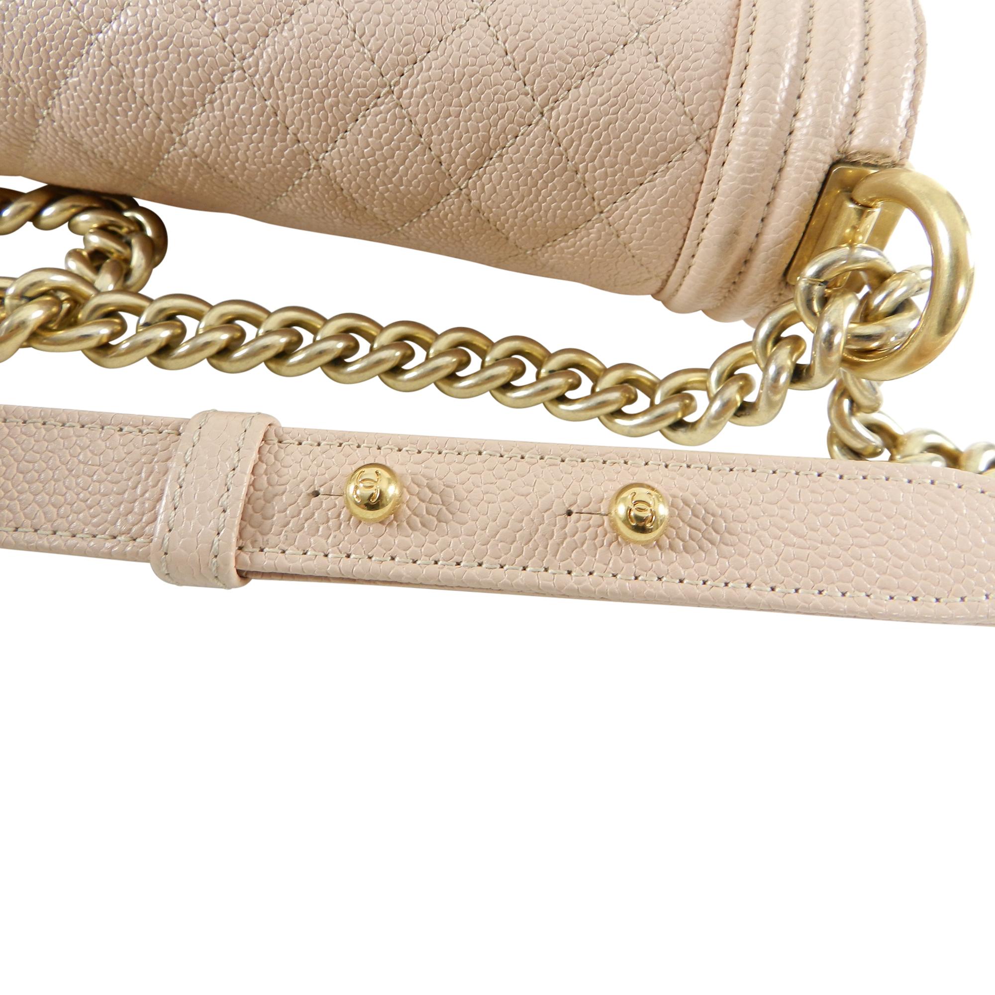 Chanel 17C Light Beige New Medium Quilted Caviar Boy Bag 5