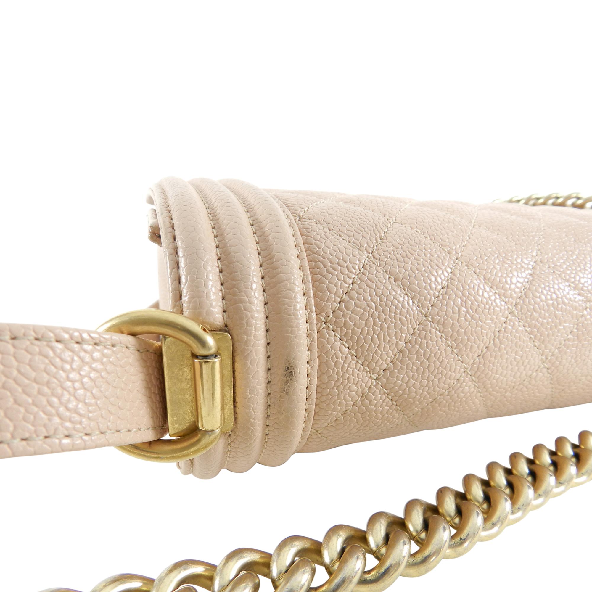 Chanel 17C Light Beige New Medium Quilted Caviar Boy Bag 6
