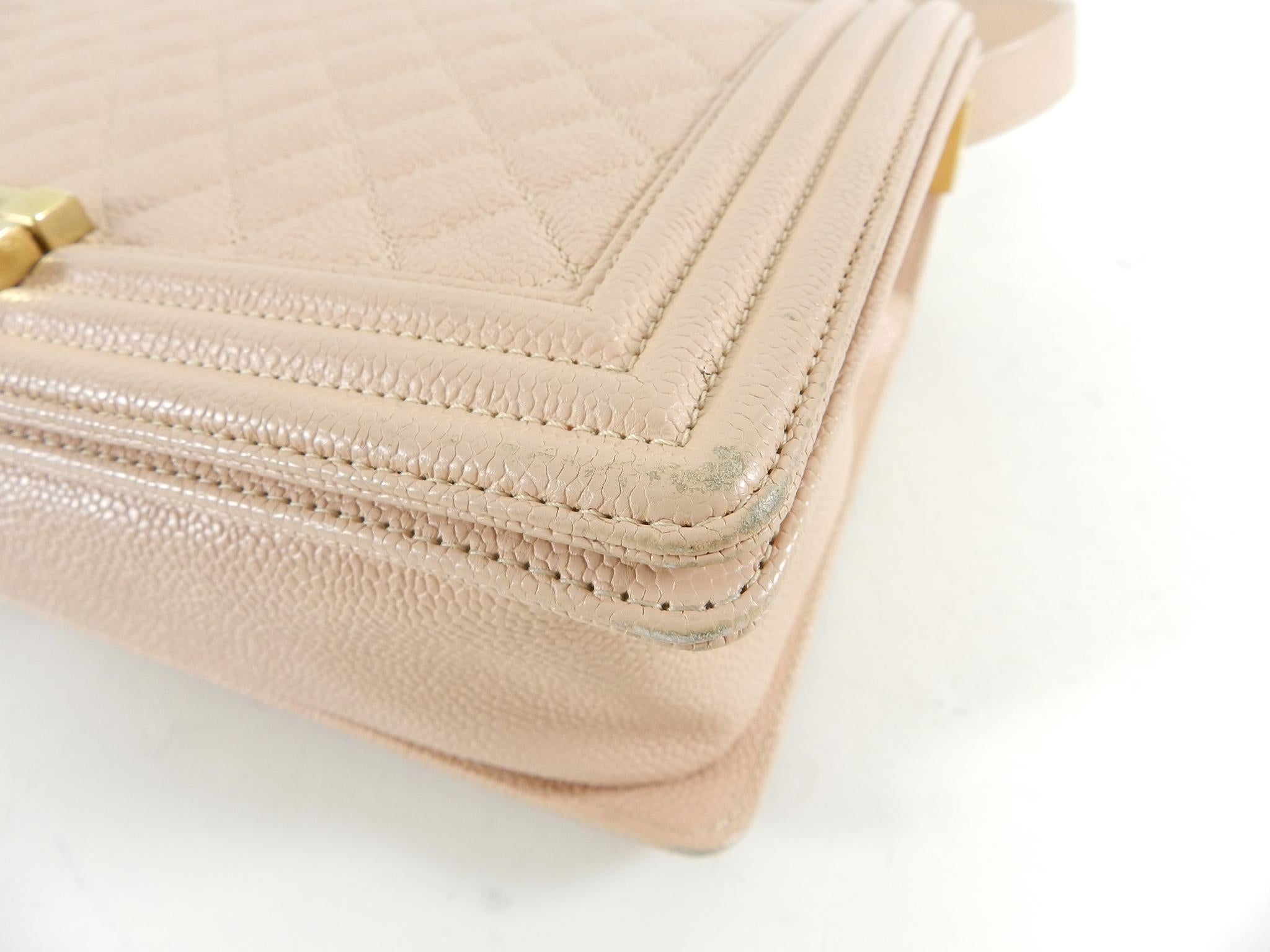 Chanel 17C Light Beige New Medium Quilted Caviar Boy Bag 7