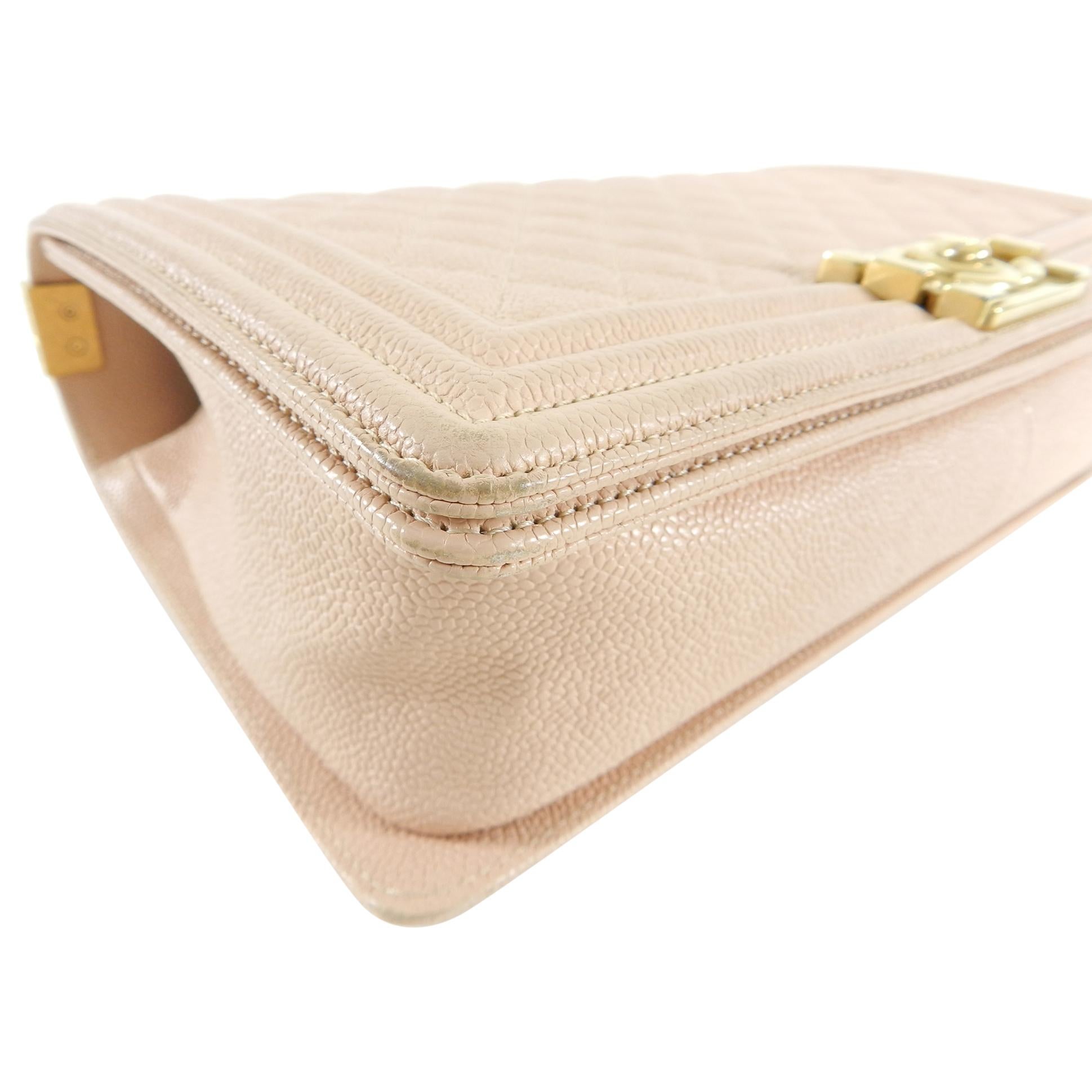 Chanel 17C Light Beige New Medium Quilted Caviar Boy Bag 8