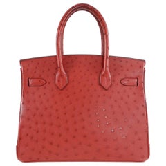 Hermes Rouge Vif Ostrich Gold Hardware Birkin 30cm Bag