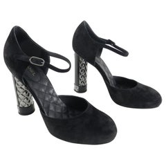 Chanel Black Suede Platform with Sculpted Quilt CC Heel  
