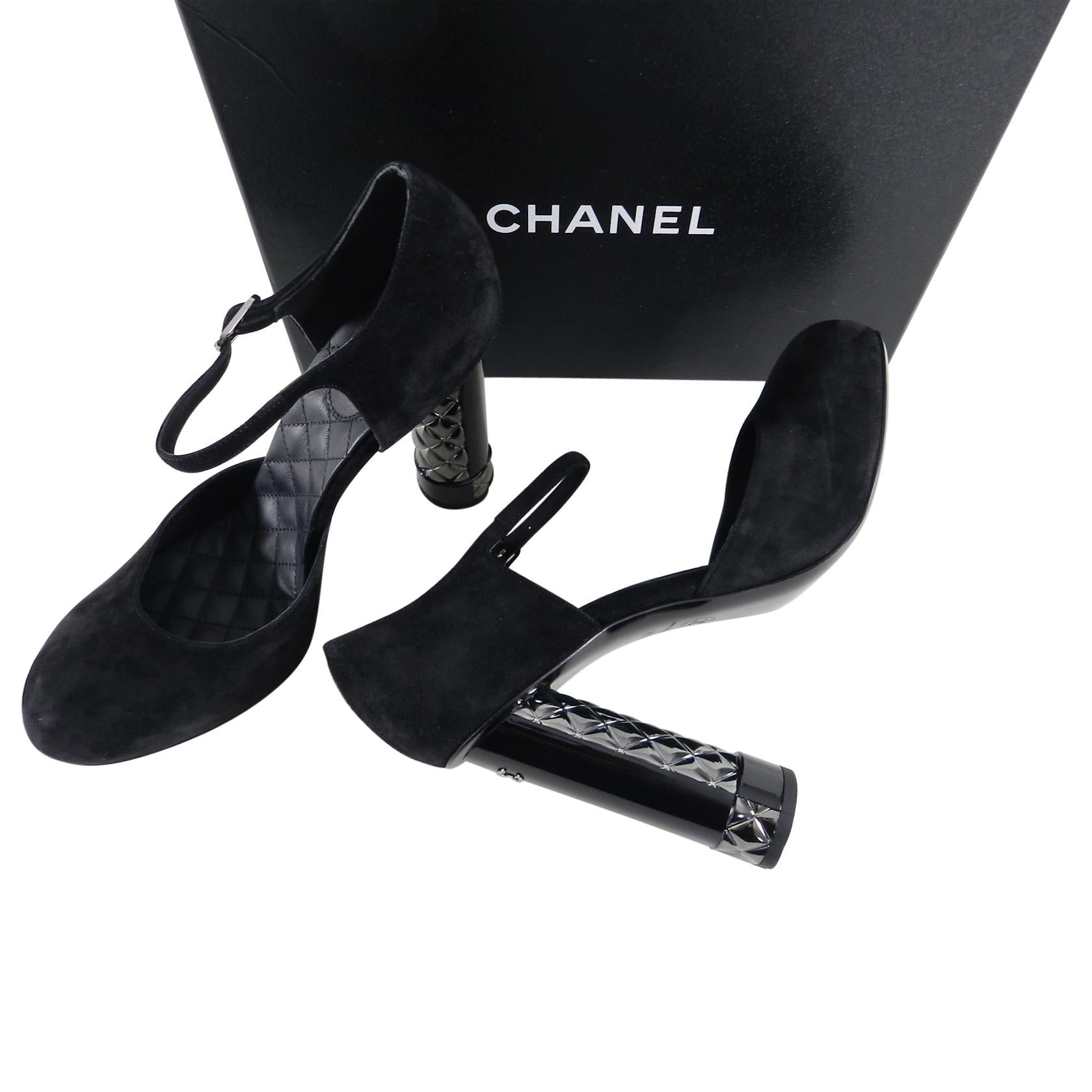 Chanel Black Suede Platform with Sculpted Quilt CC Heel   1