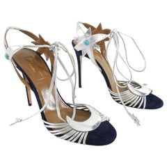 Aquazzura by Poppy Delevingne Midnight Navy and Silver Sandals