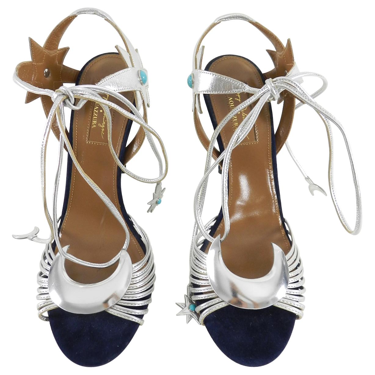 Brown Aquazzura by Poppy Delevingne Midnight Navy and Silver Sandals 