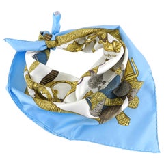 Hermes Grand Uniforme Light Baby Blue and White 90cm Scarf