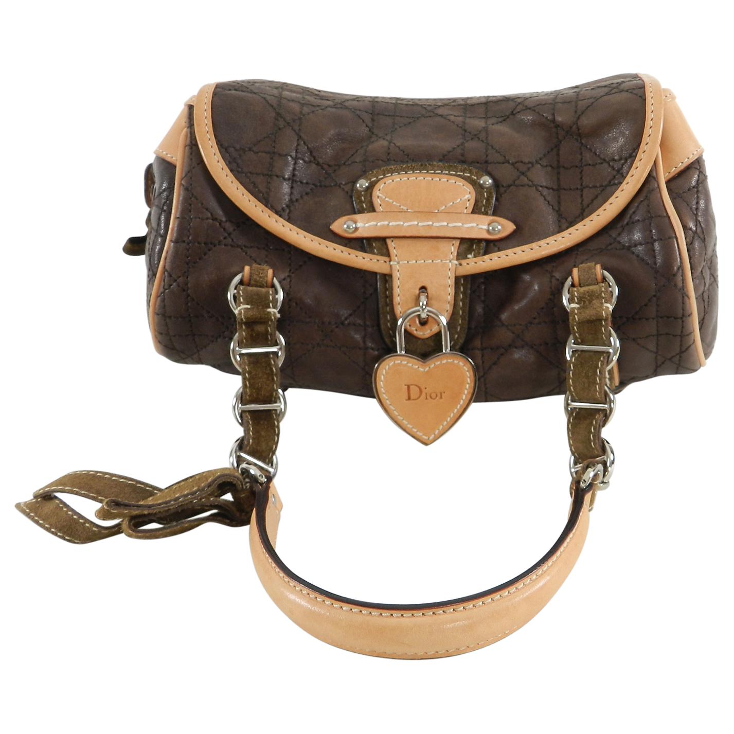 Christian Dior Brown Leather Romantique Small Bag In Excellent Condition In Toronto, ON