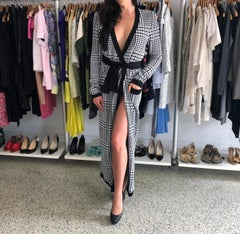 Balmain Pre-Fall 2017 Black White Houndstooth Sweater Gown - 10