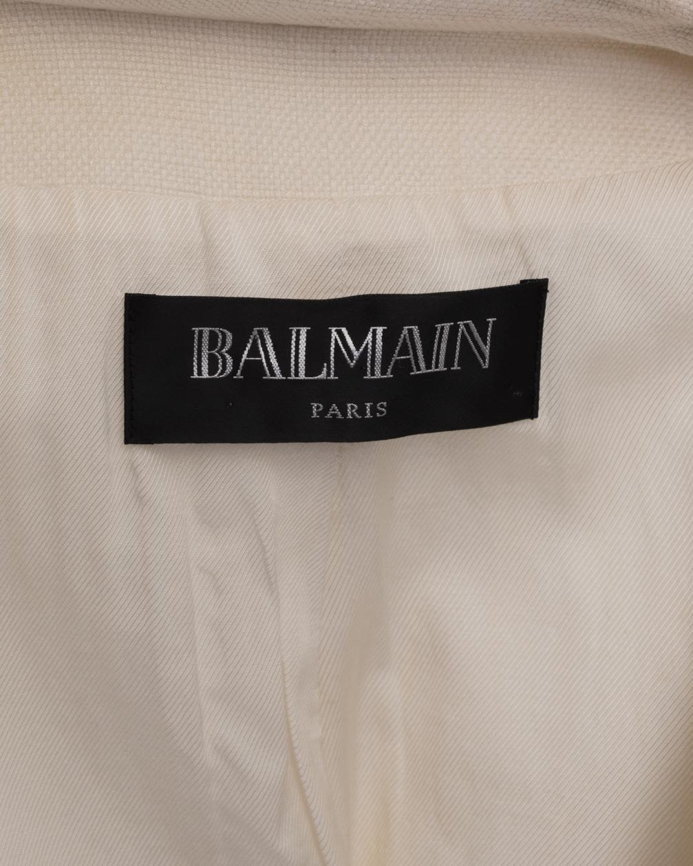 Women's Balmain Ivory Linen Blazer with Gold Lion Buttons 