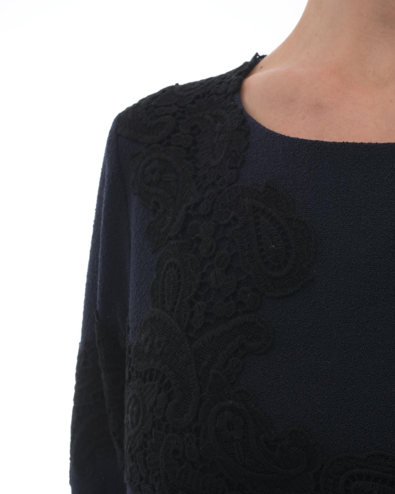 Chloe Navy Wool Long Sleeve Dress with Black Lace - 6 1