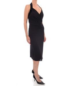 Gucci Navy Crystal GG Logo Halter Dress
