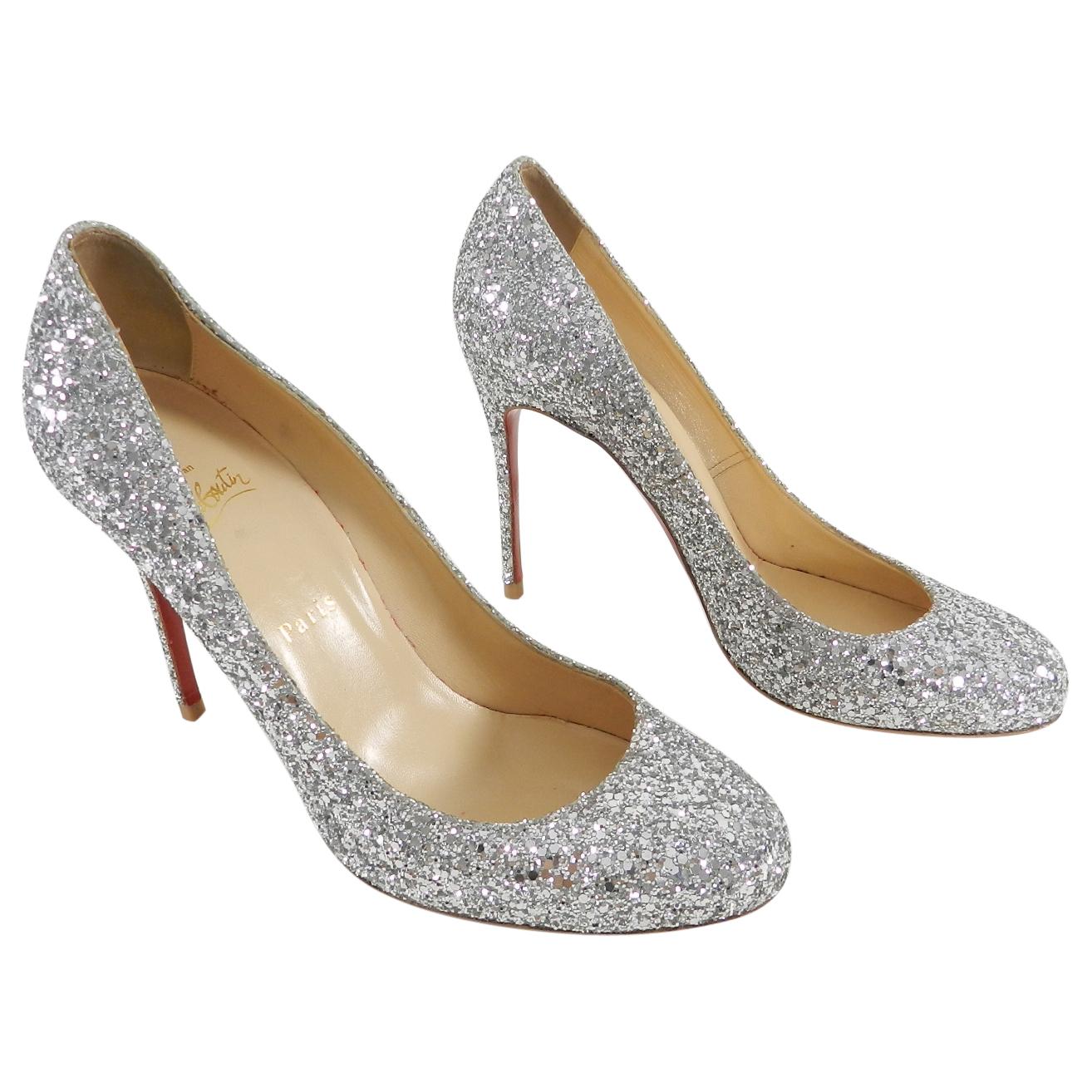 Christian Louboutin Silver Sparkle Glitter Fifille 110 Pumps Heels