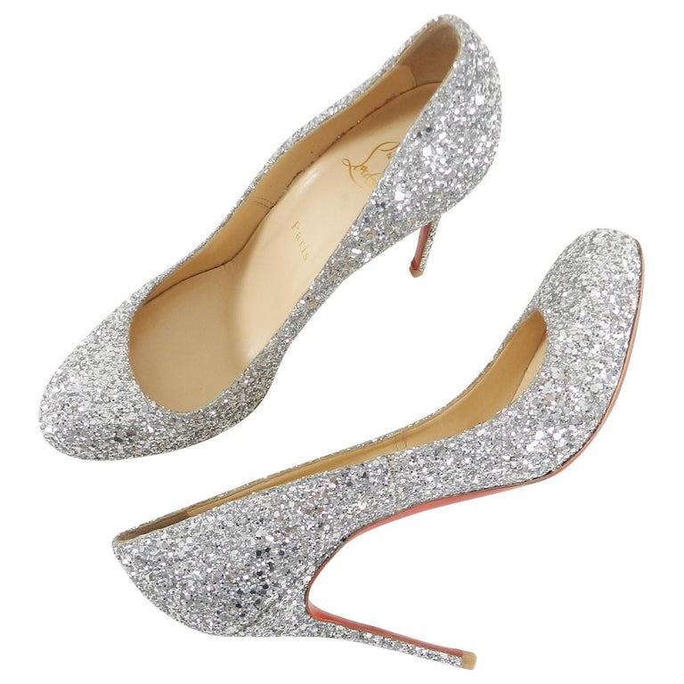 Christian Louboutin Silver Sparkle Glitter Fifille 110 Pumps Heels at ...