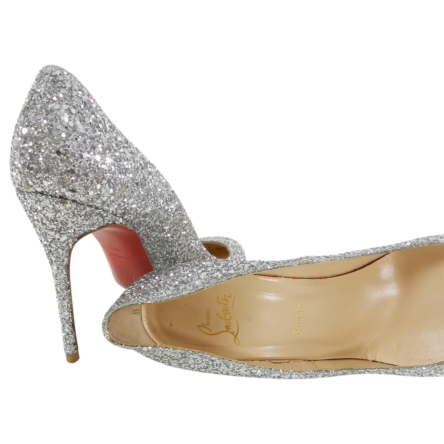 Brown Christian Louboutin Silver Sparkle Glitter Fifille 110 Pumps Heels