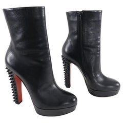 Christian Louboutin Taclou 140 Black Leather Stud Heel Ankle Boots