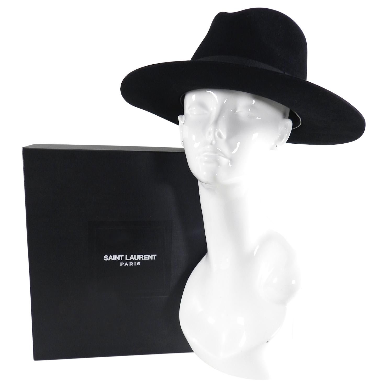 Saint Laurent Black Felt Fedora Wide Brim Hat, Fall 2016  In New Condition In Toronto, ON