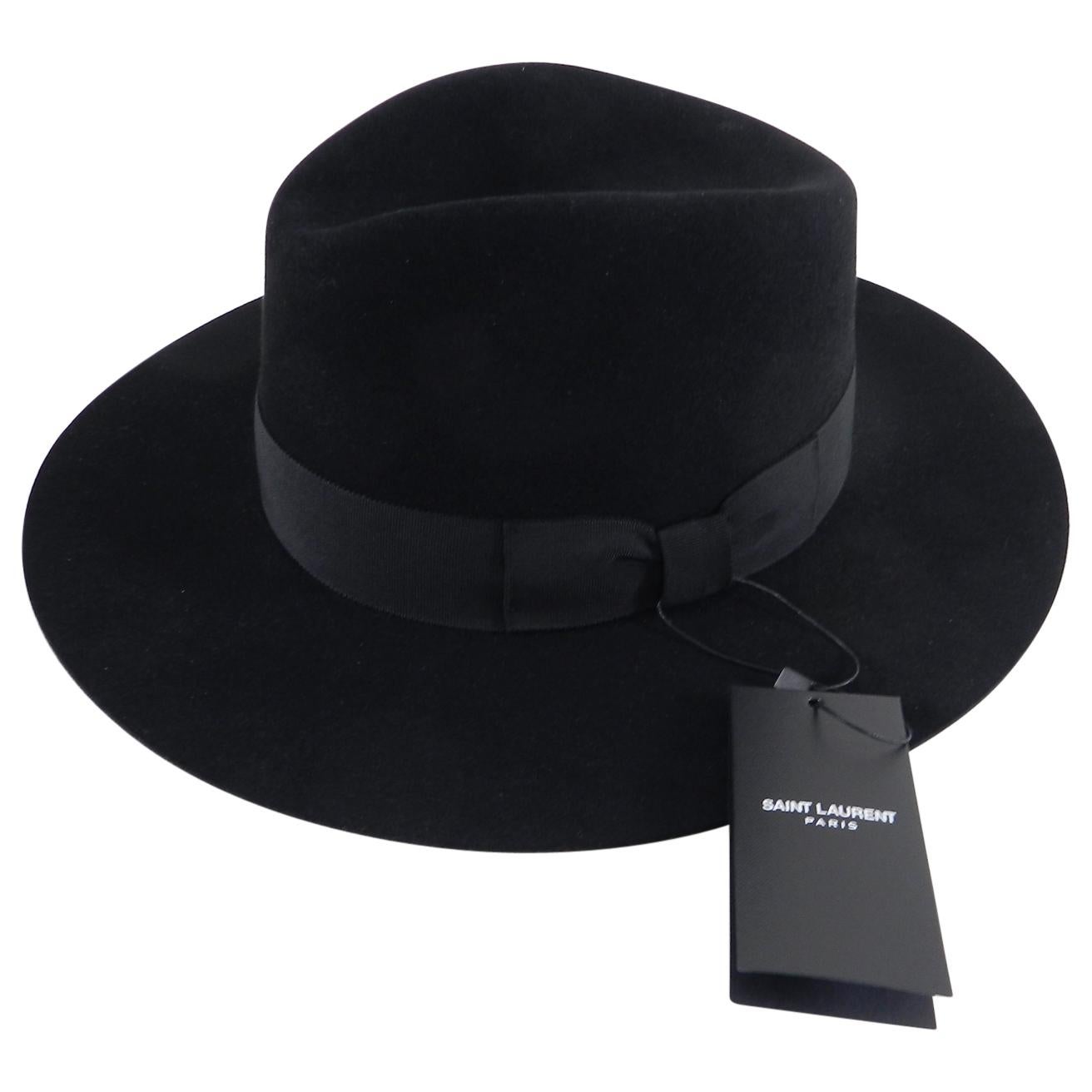 Saint Laurent Black Felt Fedora Wide Brim Hat, Fall 2016 