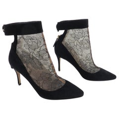 Valentino Black Suede and Lace Inset Ankle Booties