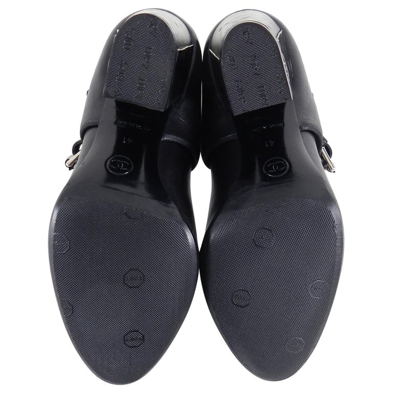 Chanel 08P Black Leather and Patent CC Mary Jane Shoes at 1stDibs