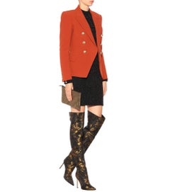 Gianvito Rossi Yellow Floral Over the Knee Brocade Boots - 39