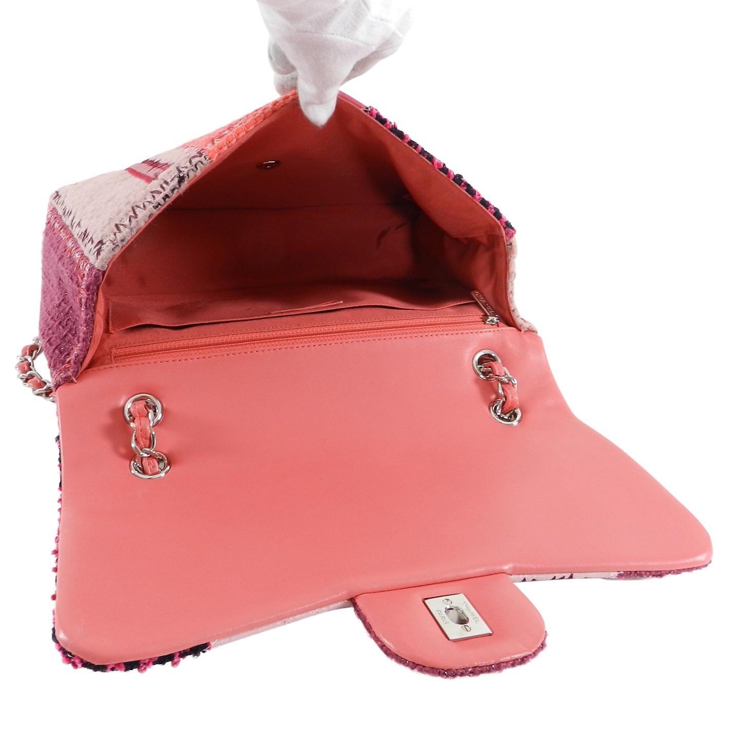 Chanel Pink Tweed Patchwork Coco Chanel Jumbo Flap Bag 5
