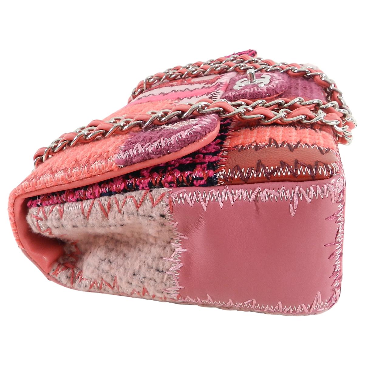 Women's Chanel Pink Tweed Patchwork Coco Chanel Jumbo Flap Bag