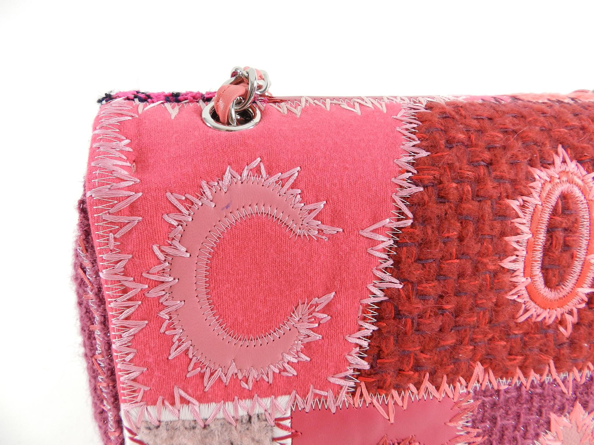 Chanel Pink Tweed Patchwork Coco Chanel Jumbo Flap Bag 4