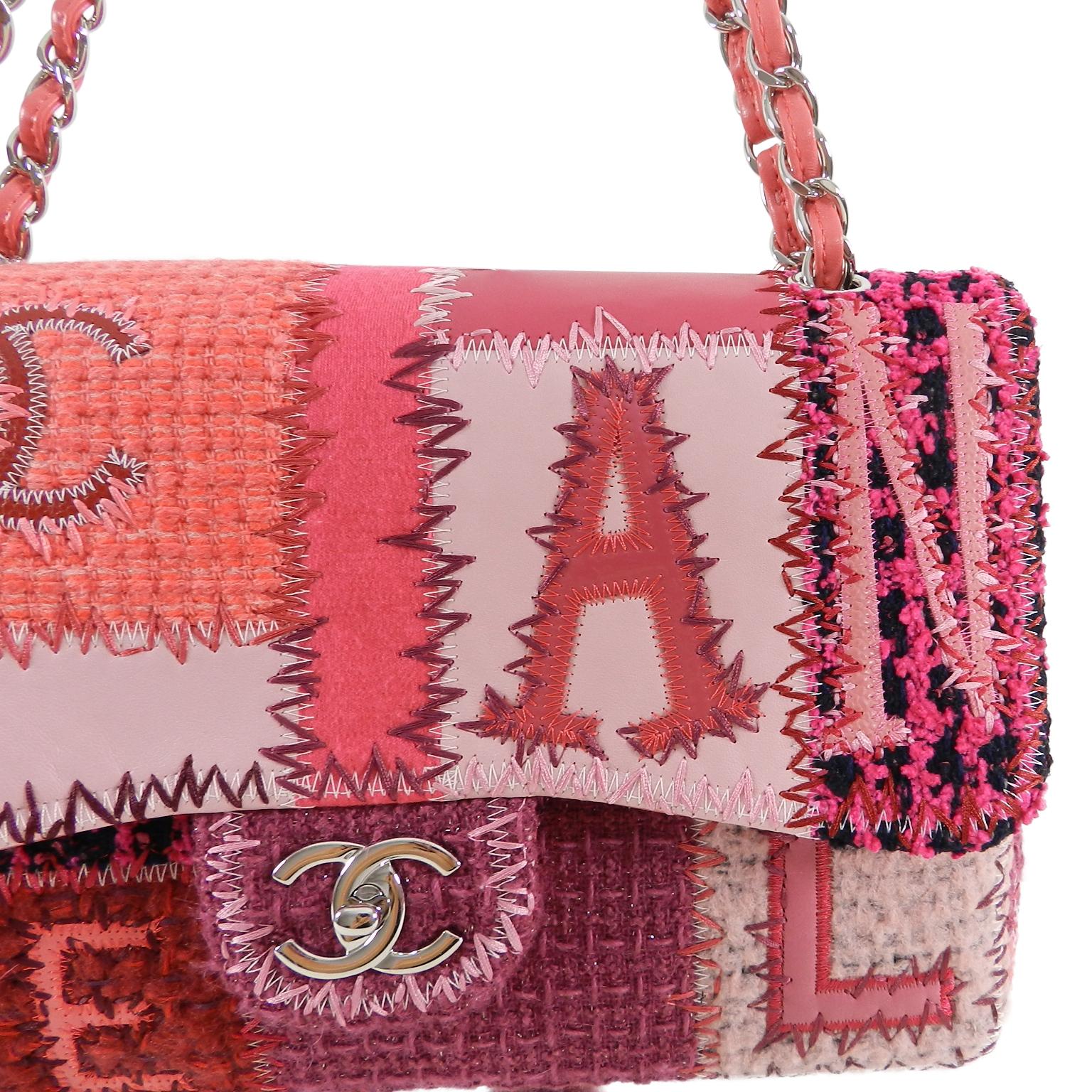 Chanel Pink Tweed Patchwork Coco Chanel Jumbo Flap Bag 2