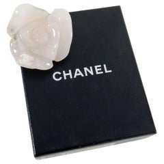 Chanel 02P Blush Resin Carved Rose Flower Brooch Pin