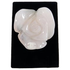 Chanel 02P Blush Resin Carved Rose Flower Brooch Pin