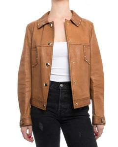 Gucci Tan Brown Leather 1970s Style Snap Jacket with Studs, circa 2010