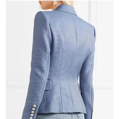 Balmain Cornflower Blue Tweed Blazer with Silver Lion Buttons - 12