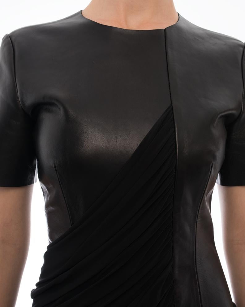 Alexander Wang Black Leather and Draped Jersey Dress - 0 2