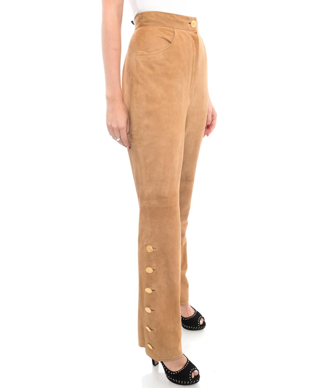 Brown Chanel Vintage 1980’s Tan High Waisted Suede Pants with Buttons - 6