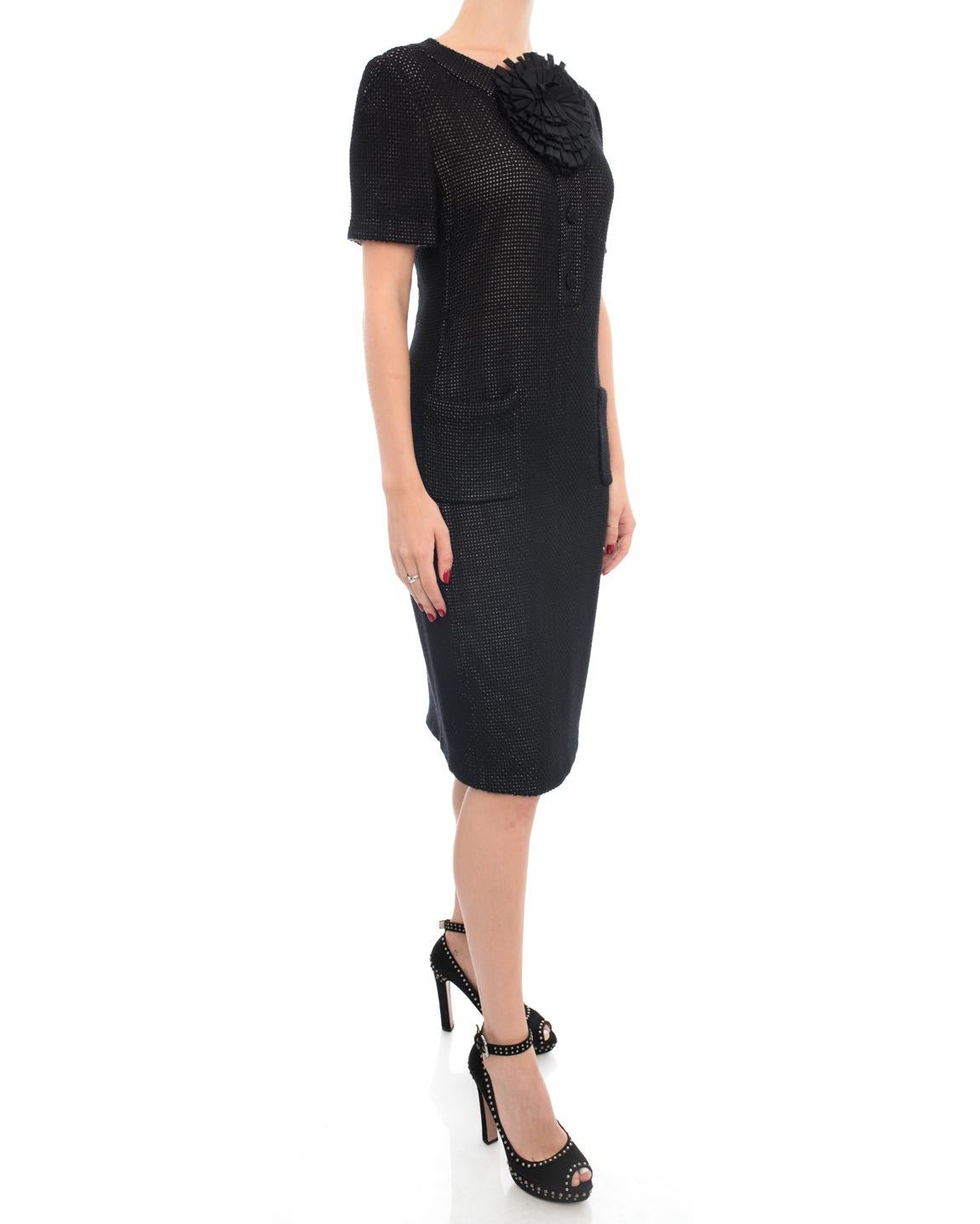 Fendi Black 1960’s Style Dress with Flower Accent - 8 In Excellent Condition In Toronto, ON