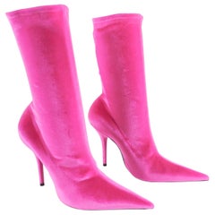 Balenciaga Hot Pink Stretch Velvet Knife Ankle Boots - 40