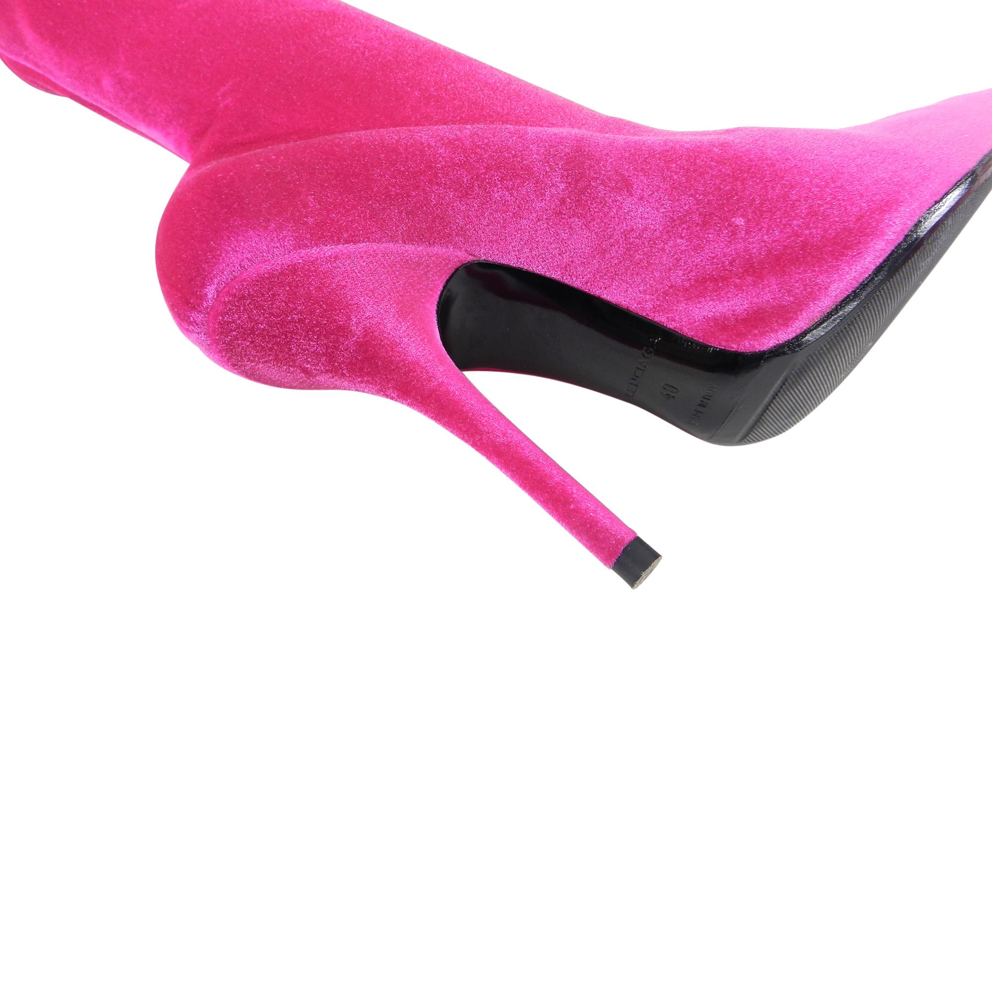 Balenciaga Hot Pink Stretch Velvet Knife Ankle Boots - 40 In New Condition In Toronto, ON