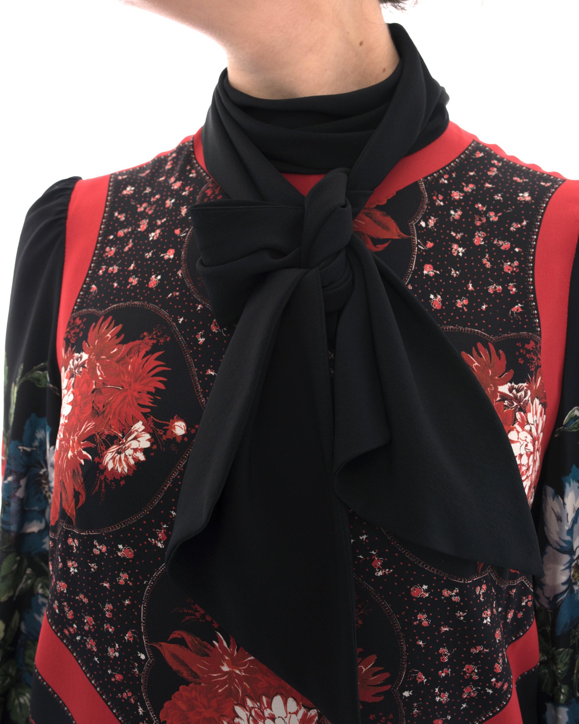 Women's Alexander Mcqueen Red and black Silk Floral Shift Dress - 2