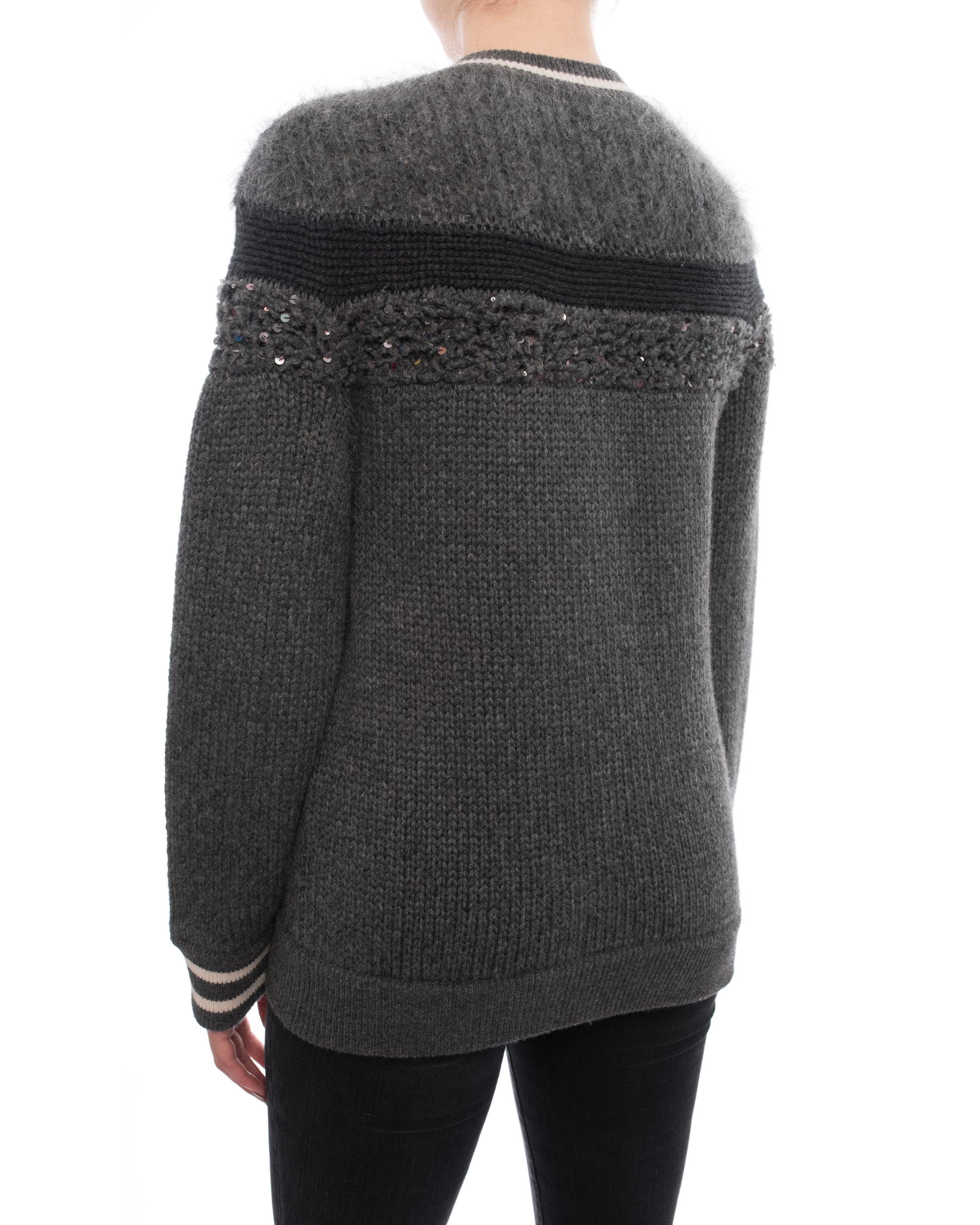 Black Brunello Cucinelli Grey Chunky Knit Mohair / Wool Collegiate Sweater - M