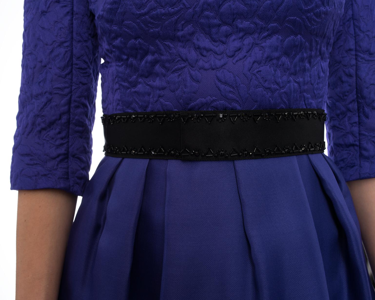 Women's Christian Dior Purple Silk Dress with Black Beaded Belt - 4 For Sale