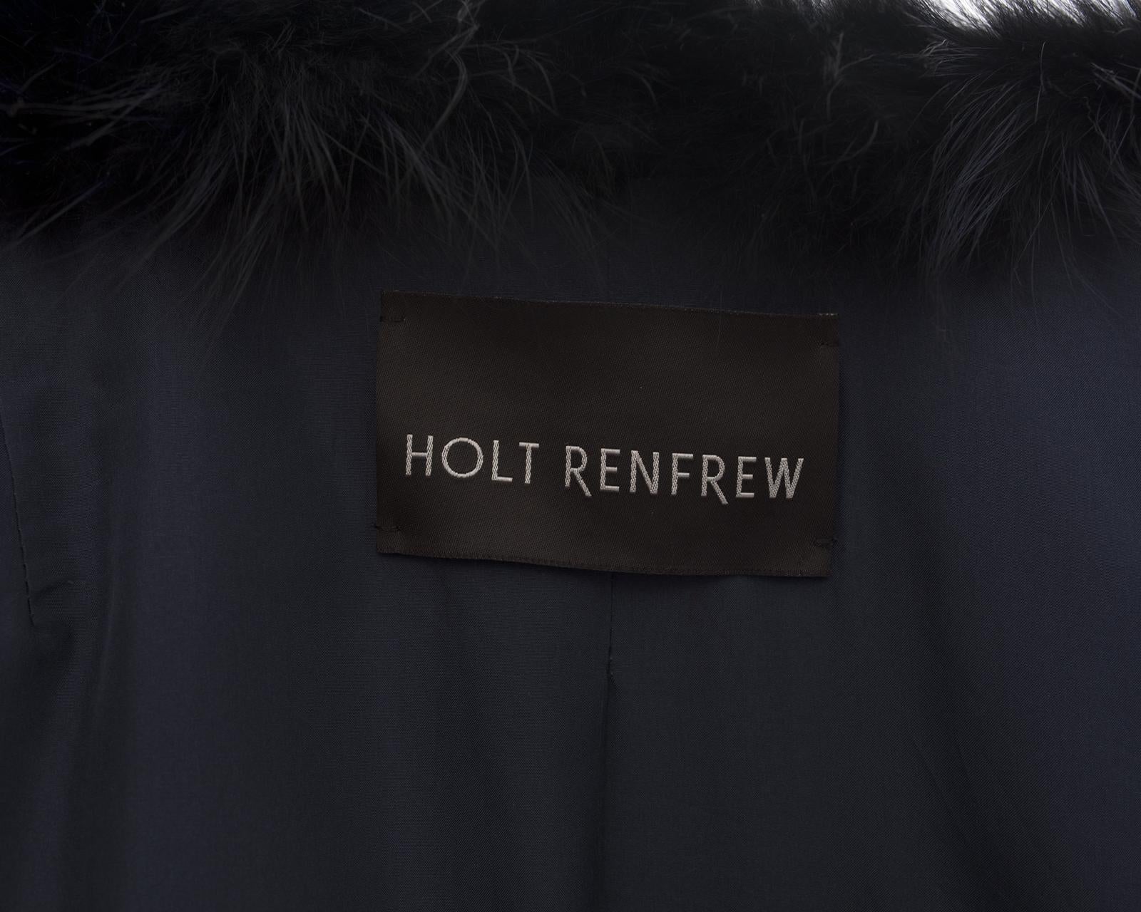 Holt Renfrew Midnight Sheared Mink and Fox Fur Trim Coat - 12 2