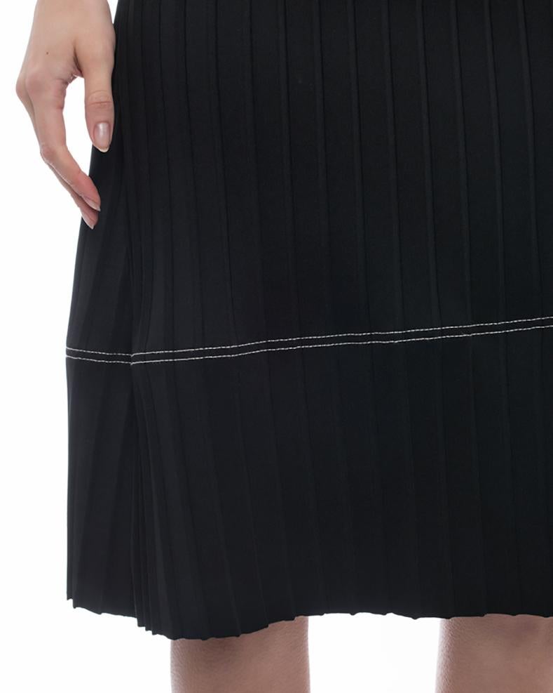 Celine Black Flat Pleat A-Line skirt with White Topstitching - M 2
