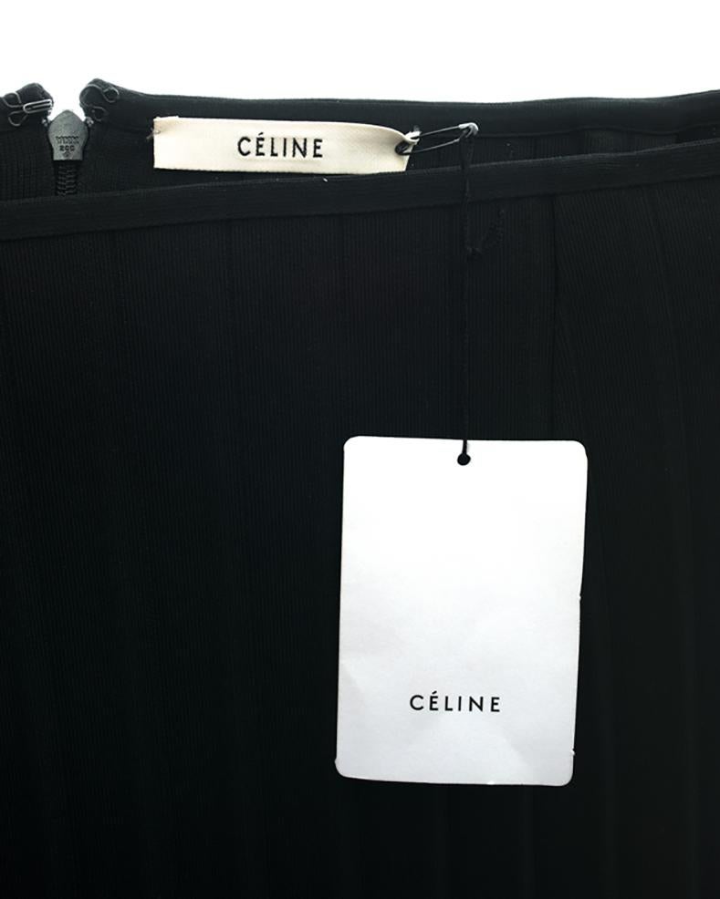 Celine Black Flat Pleat A-Line skirt with White Topstitching - M 3