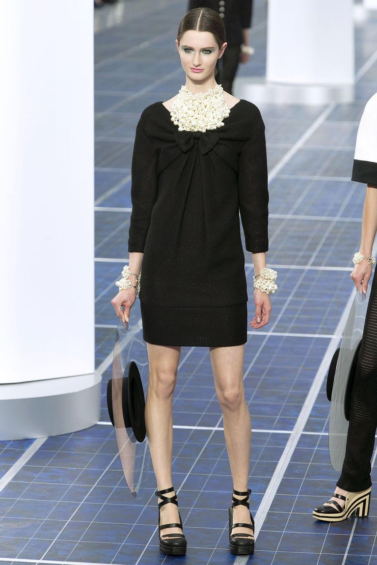 Chanel Spring 2013 Runway Black Woven Dress with Bows 10 at 1stDibs