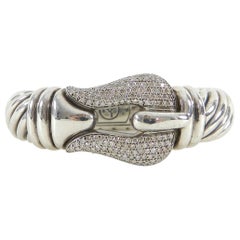 David Yurman Sterling and Pave Diamond 15mm Cable Buckle Bracelet