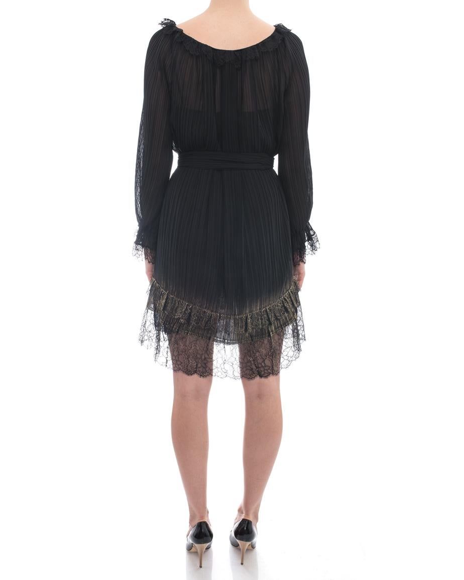 Alberta Ferretti Black Boho Dress with Gold Lace Hem – 8 im Angebot 1