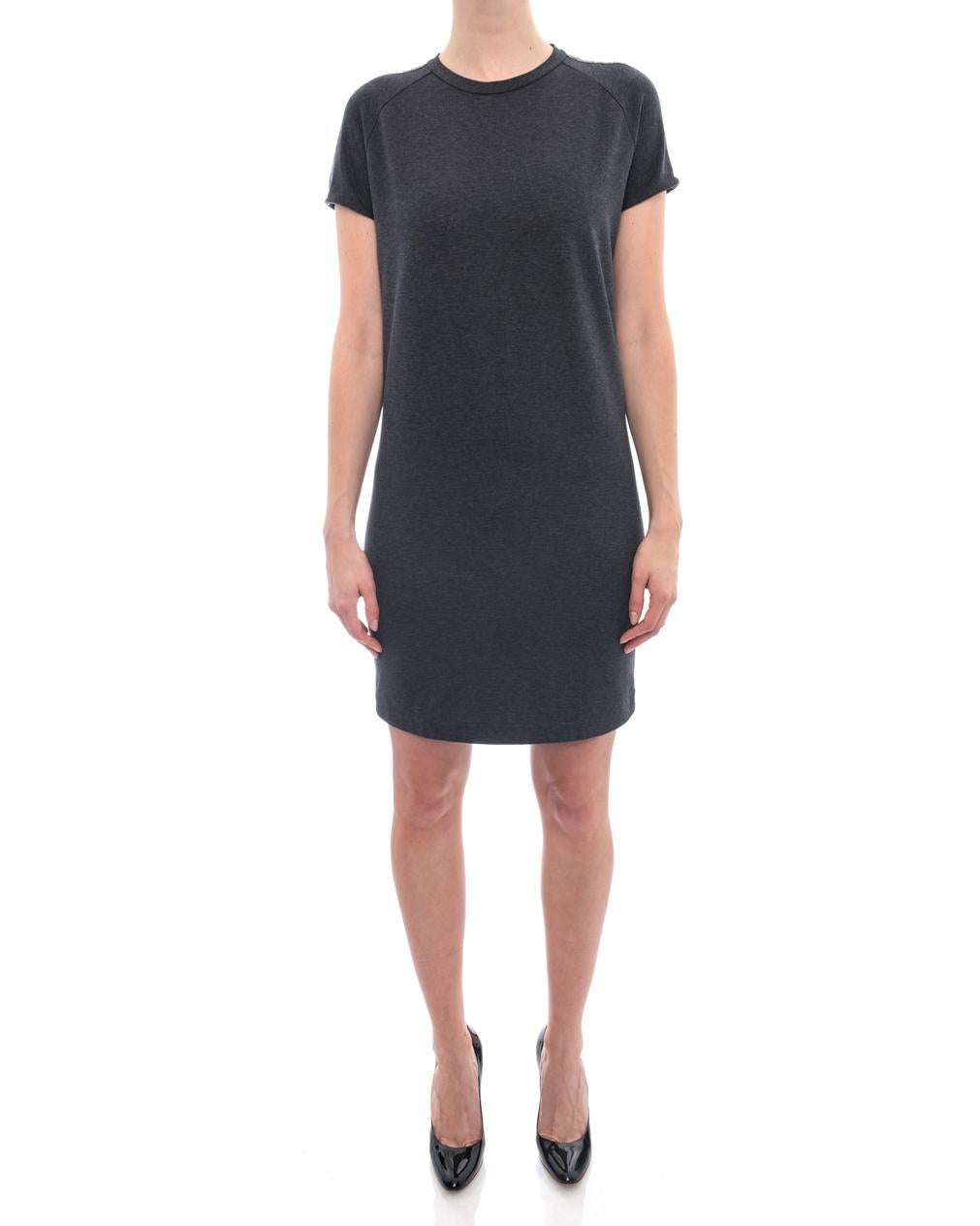 Black Brunello Cucinelli Charcoal Knit Jersey Dress with Chain Trim – 4