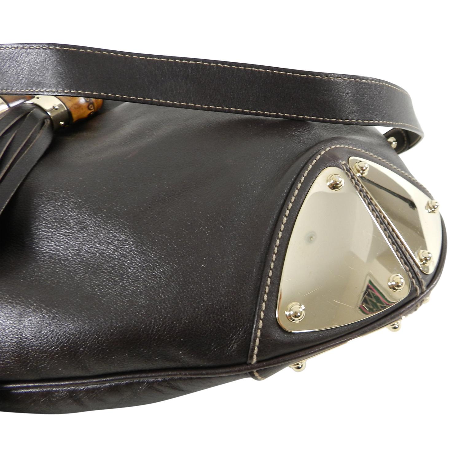 Gucci Brown Leather Indy Hobo Large Bag with Bamboo Tassels 3