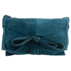 Valentino Dark Green Teal Suede Ribbon Shoulder Bag