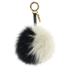 Fendi Black and Beige Fox Fur Pom Pom Bag Charm